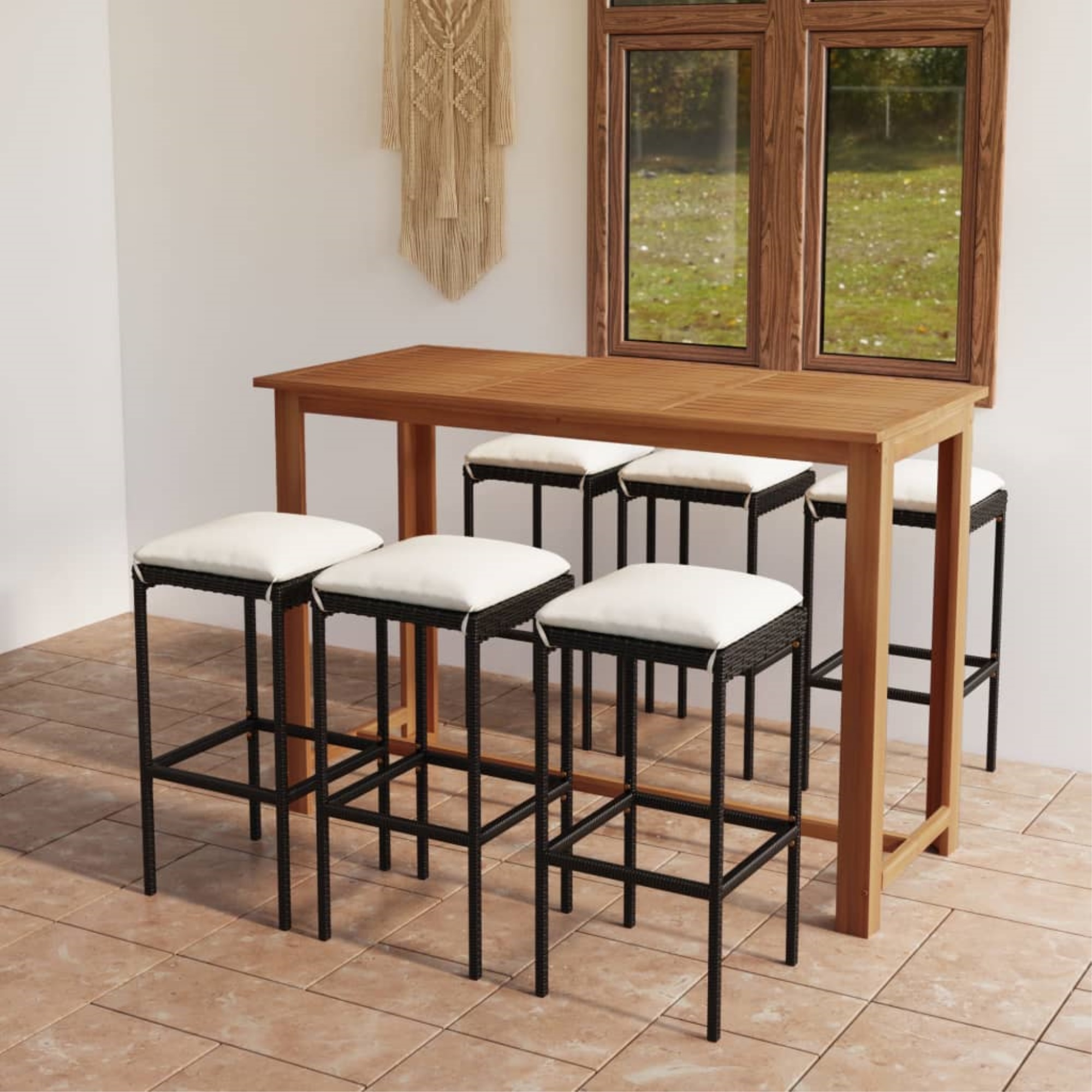 vidaXL Ensemble de Bar de Jardin 7 Pcs avec Coussins Noir
