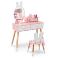 thumbnail image 1 of Gymax Kid Vanity Set Makeup Table Stool with Drawer Shelf Wood Leg Rabbit Mirror White, 1 of 10