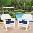 thumbnail image 4 of Jeco Rocker Wicker Chair in White with Blue Cushion (Set of 2), 4 of 9