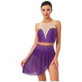thumbnail image 2 of Moggemol Haut de Danse Lyrique pour Femme à Col Rond Sans Manches, Haut de Ballet avec Jupe Irrégulière, Violet, TG, 2 of 5