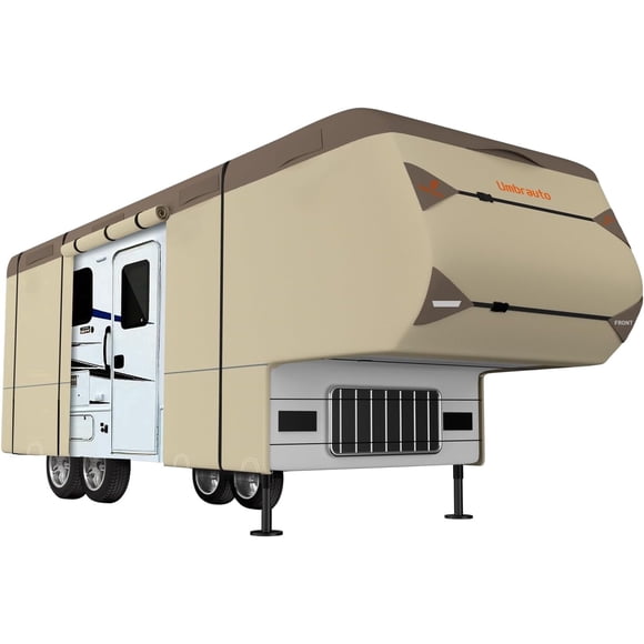 Umbrauto 5th Wheel RV Cover 34' ~ 37', Upgraded 8-Layer Top Waterproof & Windproof Fifth Wheel Camper Cover, Toy Hauler Travel Trailer Covers for Winter Snow with Tongue Jack Cover, Gutter Cover