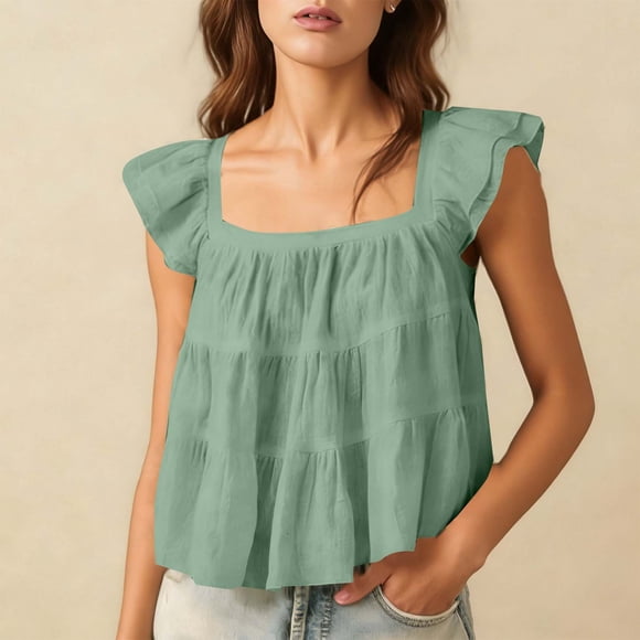 LVHAOGJOB Womens Short Sleeve Shirts Button Up Tops Cotton Linen Crew Neck Summer Pullover Blouse for Women
