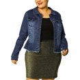 thumbnail image 1 of GRACE & GRANDEUR Women's Plus Size Washed Button Front Frayed Denim Jacket Dark Blue 2X, 1 of 7
