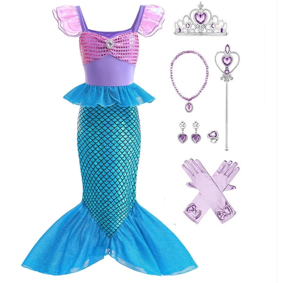 SUEE Little Girls Mermaid Costume Princess Dress up Pretend Play Halloween Birthday Outfit