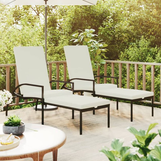 vidaXL Chaises Longues 2 Pcs avec Repose-Pieds Rotin PE Noir