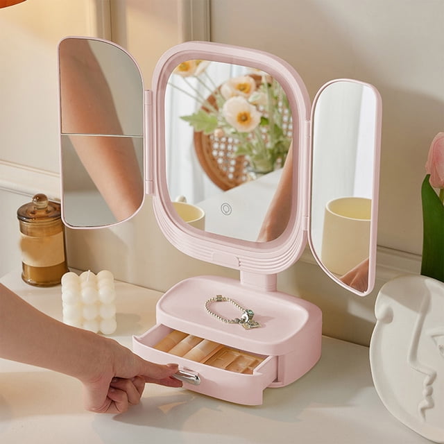 Desktop Mirror Dressing Table Mirror Led Makeup Mirror With Lights Desktop Rotatable Multifunctional Bedroom Beauty Mirror