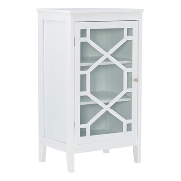 Linon Betty Petite Armoire en Bois avec Porte à Panneau de Verre et 3 Tablettes, Blanc
