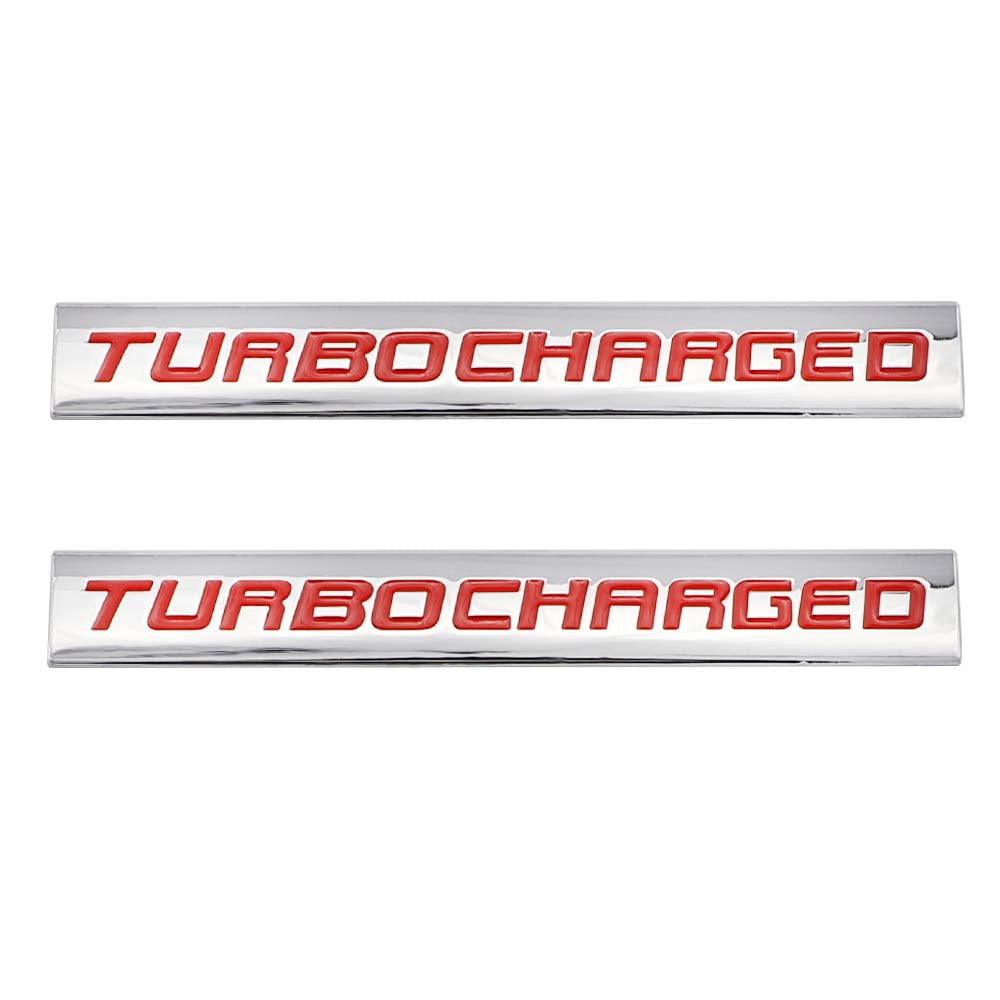 2pcs Turbocharged Logo 3D Metal Decal Emblem Auto Premium Badge Side Fender Car Decal Sticker (Red)
