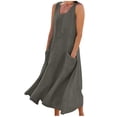 thumbnail image 3 of BiZtdJrK Robe Débardeur Bohème pour Femmes Été Sans Manches en Lin Robe de Plage Unie Col Ras du Cou Plissée Décontractée Robes d'Été avec Poches, Gris, G, 3 of 8