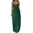 thumbnail image 2 of Pompotops Robes d'Été pour Femmes Décontractées Boho Couleur Unie à Bretelles Anneau Plage Longue Robe Maxi avec Poches, 2 of 7