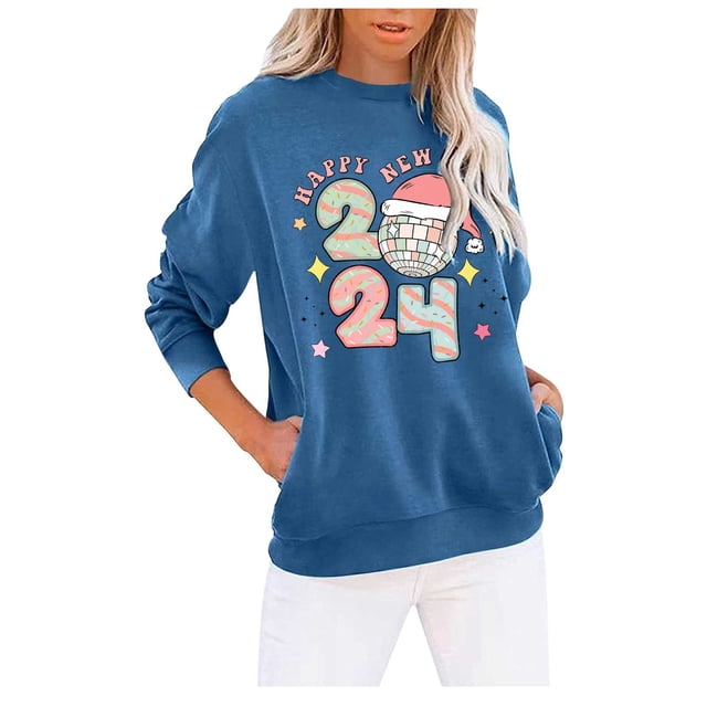 Amzcrzy Chandails pour Femmes Chandail de Noël Mode Chandail Décontracté pour Femmes à Manches Longues Col Rond Chandail pour Dames Blouse à Poche Chandails pour Femmes Chandails et Chandails à Capuchon pour Femmes P