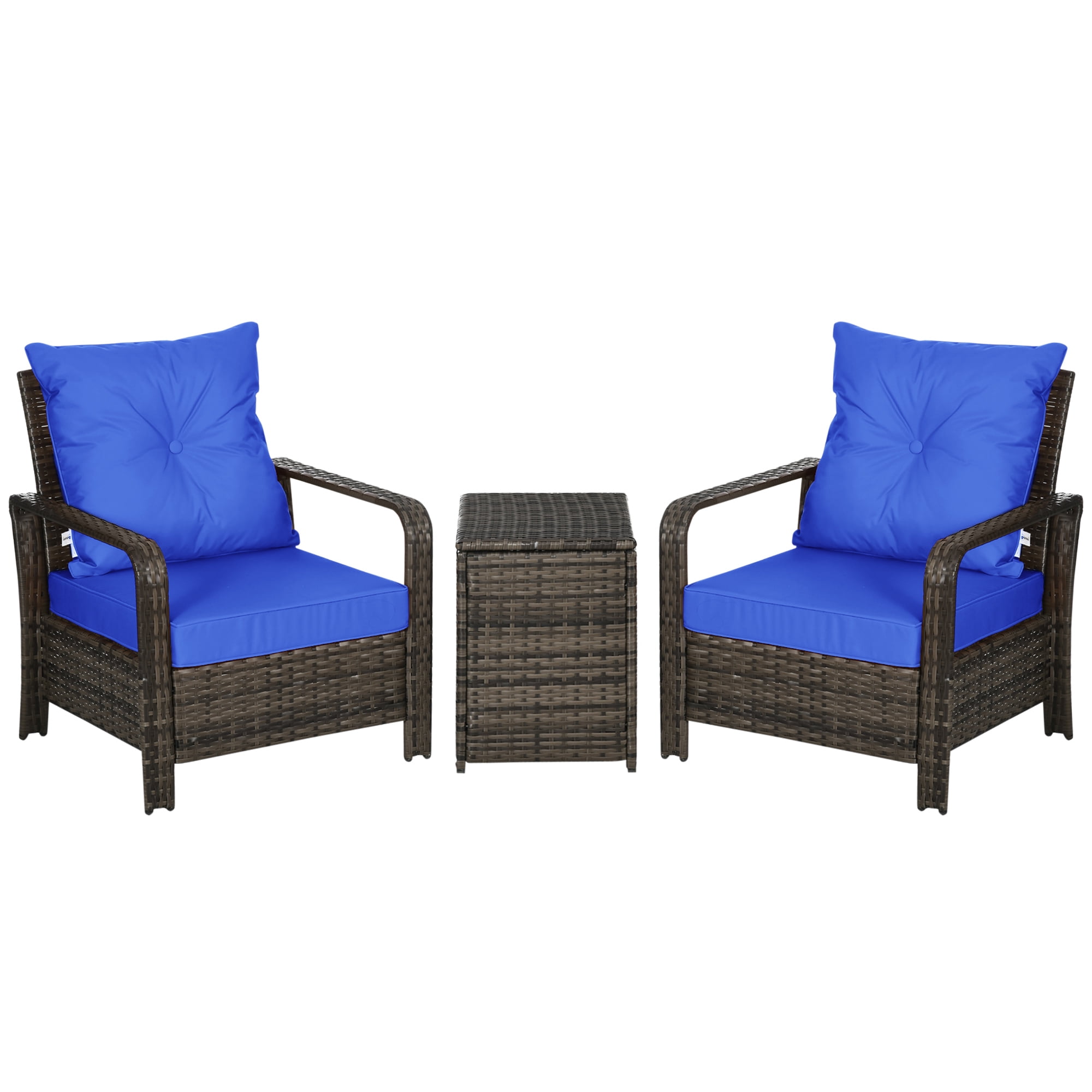 Outsunny Patio Bistro Set PE Rattan Garden Sofa Set 3 Pieces Blue