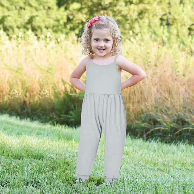 EGNMCR Rompers for Kids Girls Children's Summer Solid Color Romper Sling Sleeveless Backless Short Jumpsuit Kid Rompers