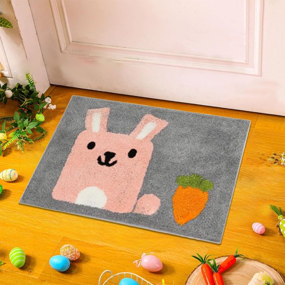 Qocolhg Bathroom Rugs Non Slip Bath Rug Mat Washable Microfiber Terry Water Absorbent Farmhouse Floor Mat for Boys Girls Kids, Cute Rabbit, Easter Decorations Indoor , 15.7x23.6 Inch