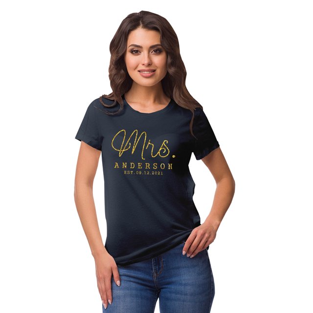 Inkdotpot Personalized Womens Tshirt Top Mrs WeddingAnnouncement Shirt-TC