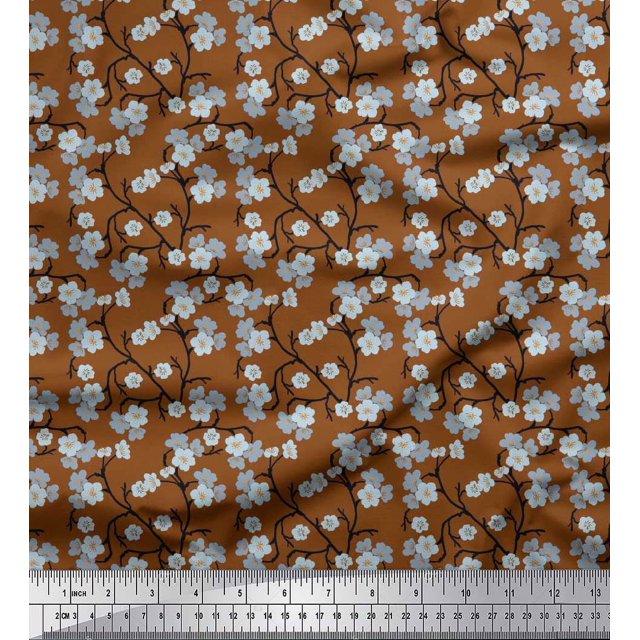 Soimoi Polyester Crepe Fabric Blossom Floral Printed Craft Fabric by The Yard 52 Inch Wide