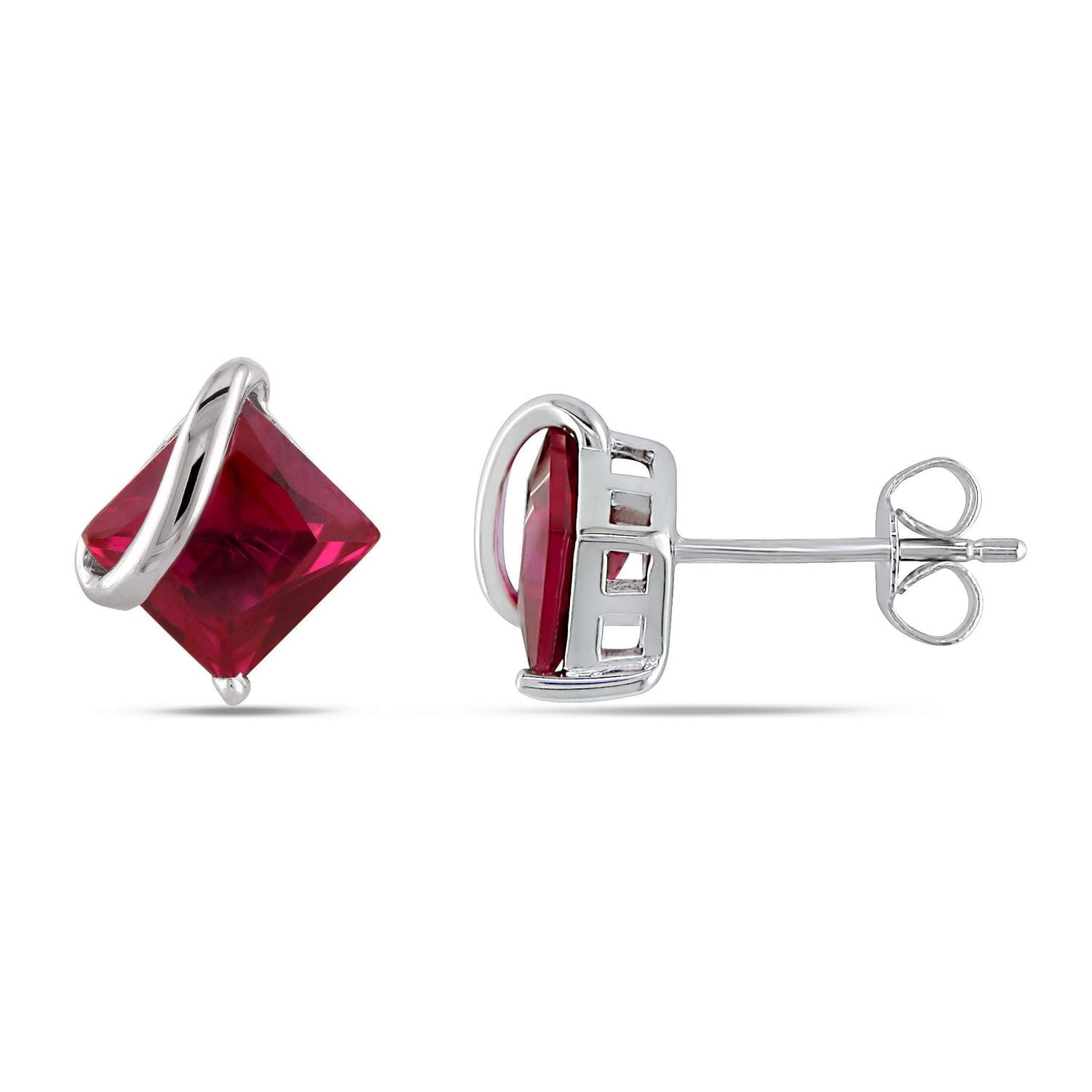 Clous d'oreille solitaires Tangelo avec rubis synthétiques 2-1/3 CT PBT en or blanc 10K