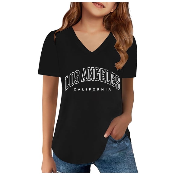 FhsagQ Tops Girls Shirts Size 10-12 White Shirts for Teen Kids Girls Child Short Sleeve Prints T Shirt Trendy Girls Fans Gift Tops Girls Christmas Shirts Size 7-8 Summer Black 12-13 Years
