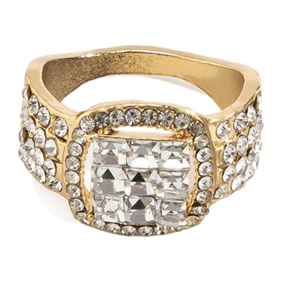 YATLTE 18K Gold Plated Bling Pinky Ring, Simulated Diamond Iced Out Ring, Gold Cluster Iced Out Lab Simulated Diamond Band Micropave Bling Ring for Women