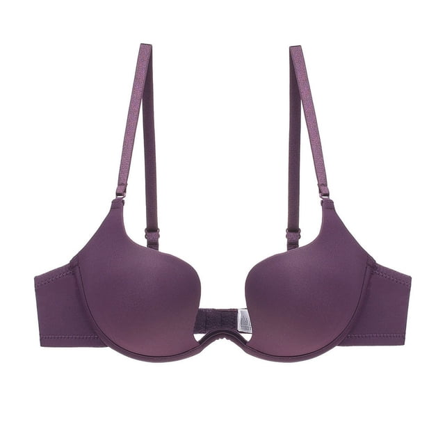 CHUANK Front Closure Push Up Bra Criss-Cross Back Thick Padded Add 2 Cup Plunge Seamless Racerback Underwire Bras Purple 75B