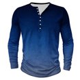 thumbnail image 2 of Men's Printing Button Casual Long Sleeve Round-Neck Blouses Shirts RXIRUCGD Bleu, Taille: L, 2 of 4