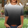 thumbnail image 2 of Pisexur Hauts de Printemps pour Femmes 2025, Hauts pour Femmes, T-shirt à Manches 3/4 Col Rond Froissé Mode pour Femmes, Haut Ample à Manches Courtes Noir,P, 2 of 8