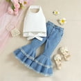 thumbnail image 2 of Plebaso Baby Girls Two-Piece Sets Sleeveless Round Neck Tops Flared Denim Pants Kids Summer Clothes, 2 of 7
