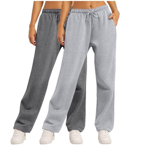 Posijego 2PC Sweatpants for Women Drawstring Elastic Waist Loose Joggers Activewear Wide Leg Sweat Pants