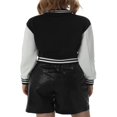thumbnail image 4 of CenturyX Women Long Sleeve Cropped Baseball Jacket Color Block Button Down Front Open Fashion Bomber Jacket Coat Purple M, 4 of 7