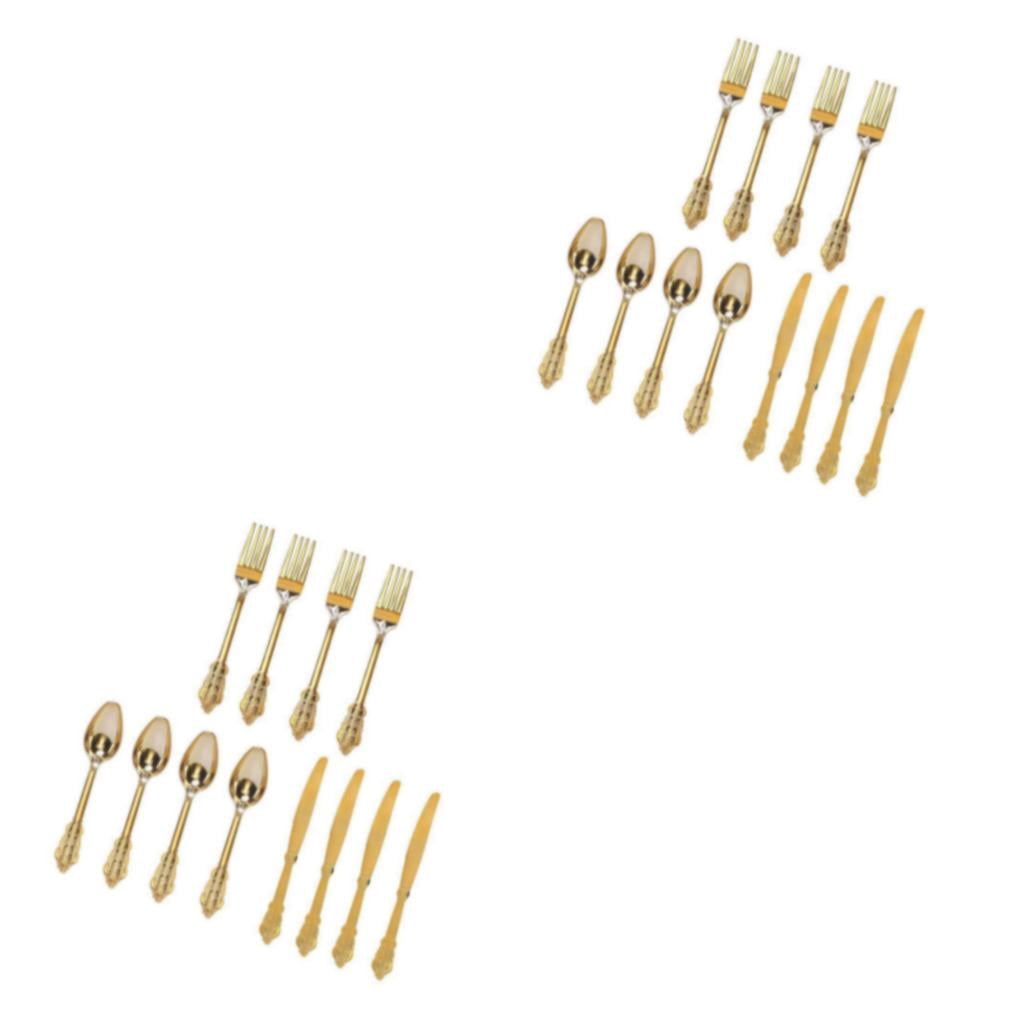 maskred Eco-Friendly Durable Plastic Forks Spoons and for Party Decor Silverware Golden 18.5cm 2Set
