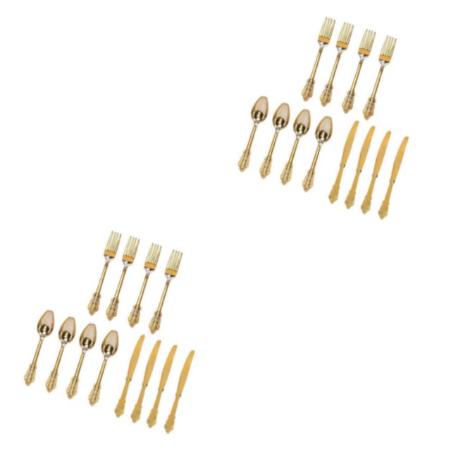 maskred Eco-Friendly Durable Plastic Forks Spoons and for Party Decor Silverware Golden 18.5cm 2Set