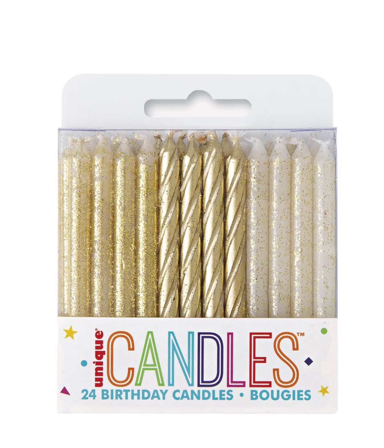 Bougies d'anniversaire en spirale scintillantes et dorées