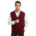 thumbnail image 2 of TOPTIE Men Sweater Vest Solid Knitted Lightweight Thermal Cardigan-Wine Red-XXL, 2 of 10