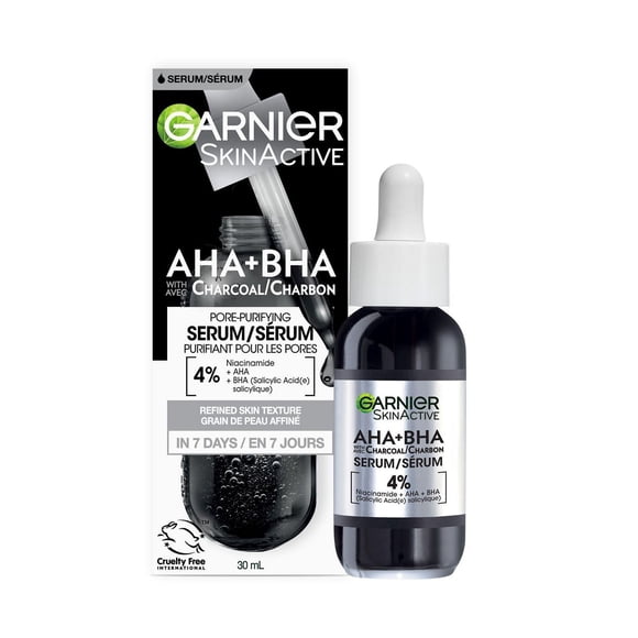 Charcoal Face Serum for Acne Prone Skin, with 4% Glycolic & Salicylic Acid + Niacinimide