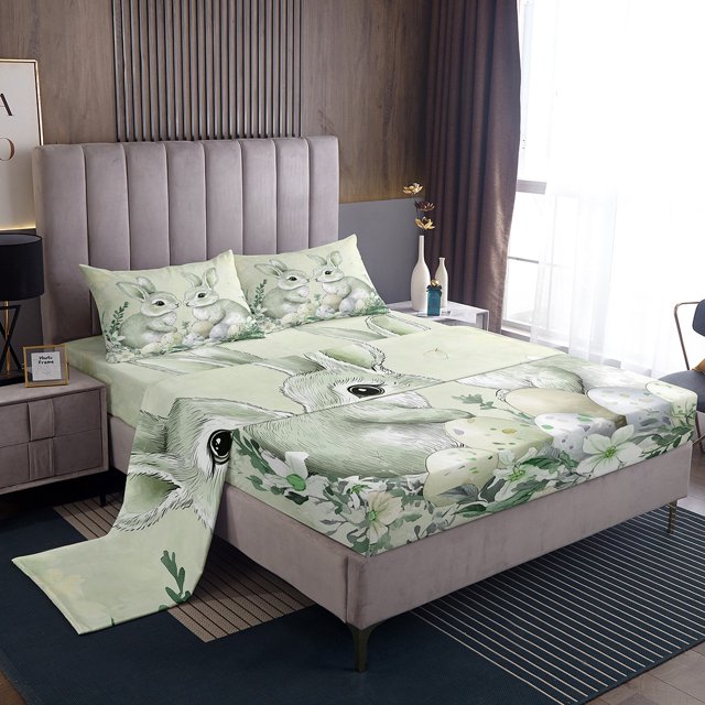 Erosebridal Rabbit Eggs Sheet Set Twin,Happy Easter Bedding Sets Twin Size,Teens Bedroom Decor,Breathable,3pcs