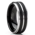 thumbnail image 1 of Men Tungsten Two-Tone Wedding Band Grooved Ring 8MM Black Silvetone, 1 of 4