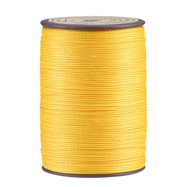 Unique Bargains Thin Waxed Thread 93 Yards 0.65mm Polyester String Cord for Machine Sewing Hand Quilting Weaving, Yellow. A spool of bright yellow waxed polyester thread, measuring 93 yards in length and 0.65mm in thickness. Designed for hand stitching and machine sewing, suitable for leatherwork, quilting, weaving, and DIY crafting. The thread is durable, lightweight, and moisture-resistant, with a smooth finish to prevent fraying. Ideal for use on sofas, wallets, belts, shoes, handbags, and canvas.