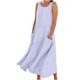 thumbnail image 2 of Jsaierl Robes d'Été pour Femmes 2024 Décontractées Boho Robe Soleil Col Rond Sans Manches Plage Vacances Robes Maxi avec Poches, 2 of 5