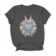 thumbnail image 1 of Pompotops Femmes Mode Pâques Couronne de Lapin Imprimé Col Rond Manches Courtes Chemisier Top, 1 of 5