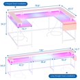thumbnail image 1 of GloryStar U Shaped Home Office Desk, Reversible L Shaped Gaming Computer Desk with Power Outlets,126 Inch Computer Desk with Monitor Stand and LED Lights,Storage Shelves,Storage Bag and Hooks, 1 of 9