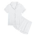 thumbnail image 2 of WEIYLL Ensembles de Pyjamas pour Filles Été Couleur Unie Manches Courtes Col Rabattu Shorts Classiques en Soie 2 Pcs Tenue de Nuit 2-3 Ans, 2 of 3