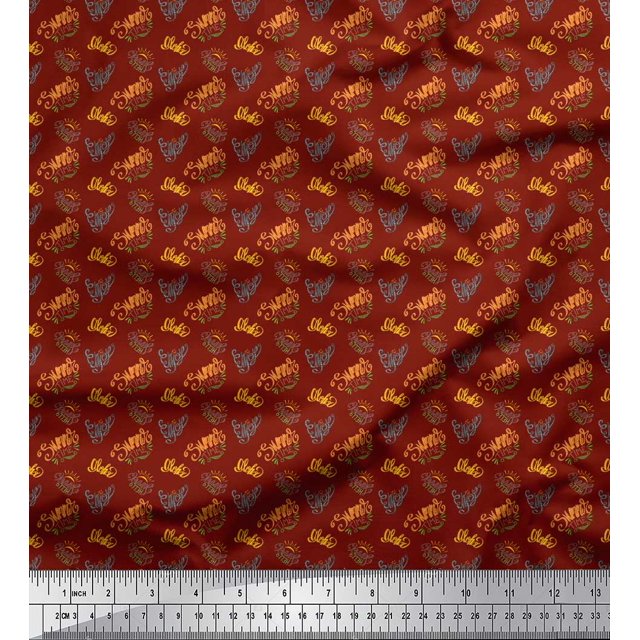 Soimoi Red Modal Satin Fabric Enjoy Summer Time Text Printed Craft Fabric by the Yard 42 Inch Wide