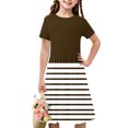 thumbnail image 1 of Liquidation Aujourd'hui Iumwxz Robe Décontractée Trapèze Robe Tunique pour Adolescentes Robe Col Ras du Cou Imprimé à Rayures Manches Courtes Robes pour Enfants Robe Ravissante pour Costume 4-14a, 1 of 7