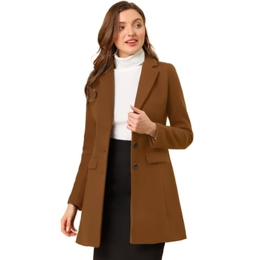 INSPIRE CHIC Women's Notched Lapel Single Breasted Long Sleeves Winter Overcoat Dark Brown M