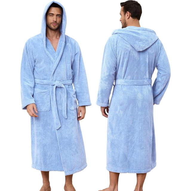 Men's Bathrobe with Hood, Soft Long Towel Robe for Men - Super Absorbent Quick Dry yet Warm