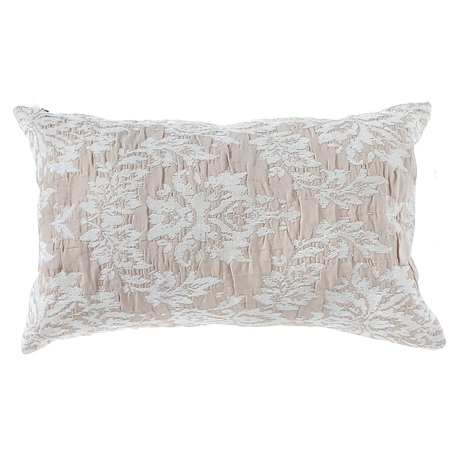 Coussin chenelle en Coton, Lin et viscose 16 x 26 - Ensemble de 2, Coussin Rectangulaire avec Tissu beige et Broderie Florale en chenille Blanche, texture Matelassée, Conçu pour le Confort Décoratif dans les Espaces de Vie et Adapté au Soutien des Sièges d'Accent.