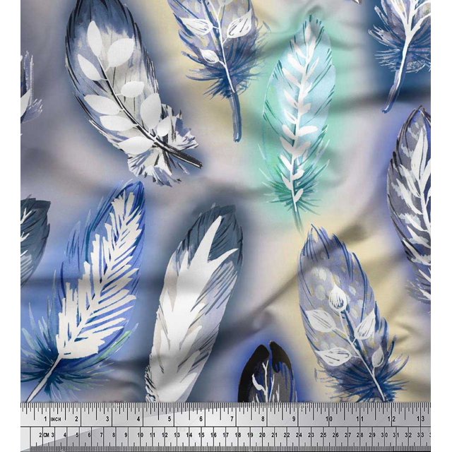 Soimoi Velvet Fabric Leaves & Feather Decor Fabric Printed Yard 58 Inch Wide