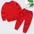 thumbnail image 1 of LSLJS Ensemble Automne Hiver pour Tout-Petits Garçons Filles, Bonbon, Couleur Unie, Chandail à Col Rond et Pantalon de Jogging ( Rouge, 9-10 Ans ), 1 of 5