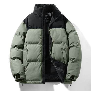 Mceream Men Solid Stand Collar Puffer Jackets Long Sleeve Zipper Warm Cotton Padded Parkas Coat Plus Size Outwear Chaqueta De Invierno De Hombre Army Green XXXL