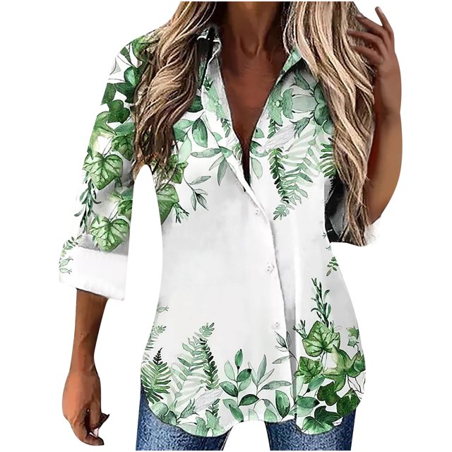 Chemise Boutonnée pour Femmes à Col, Manches Longues, Blouse Tendance à Imprimé Floral, Décontractée et Ample, Tunique d'Automne pour Sorties